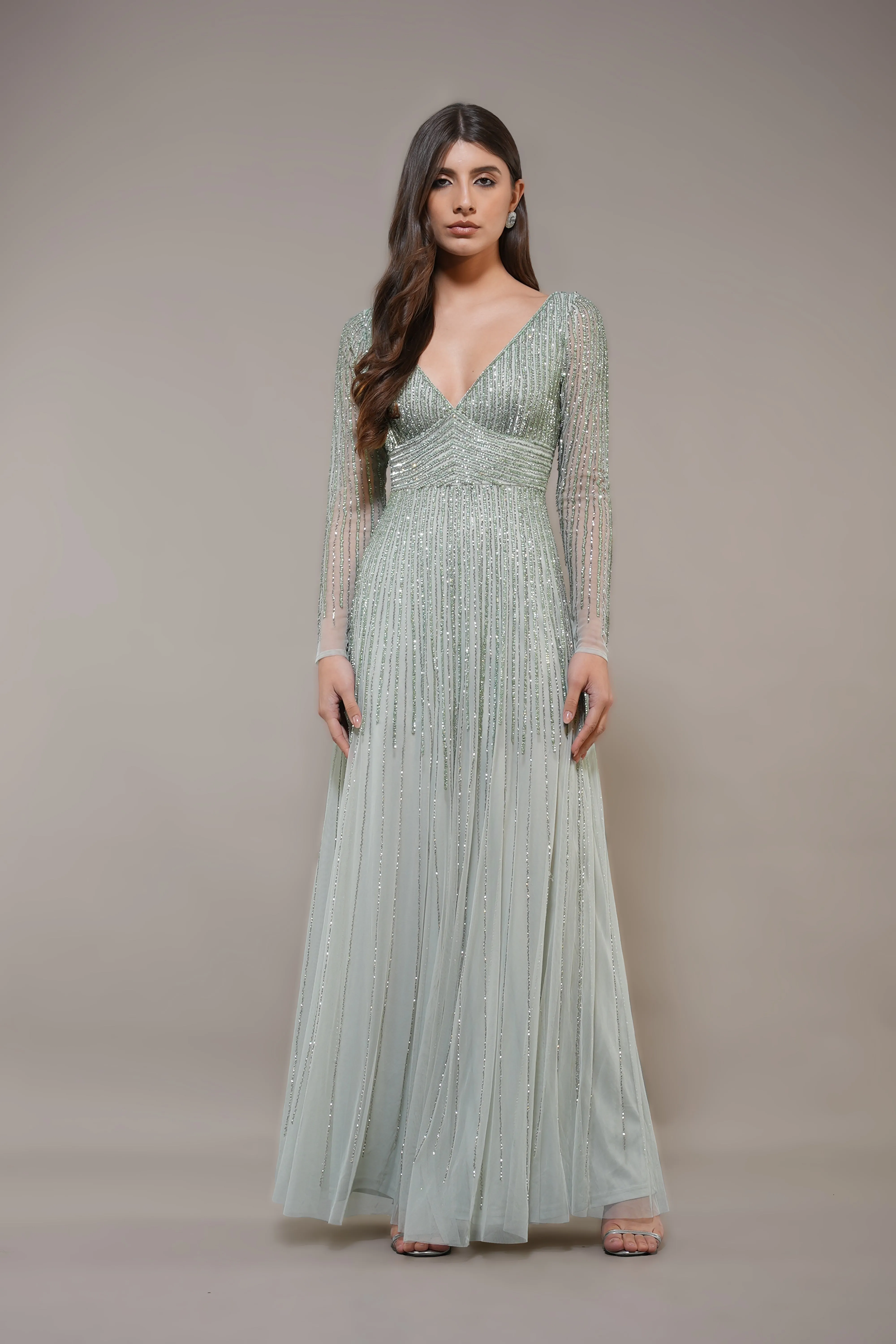 Laura Embellished Maxi Dress in Sage Green