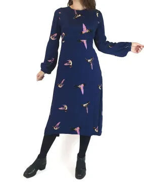 Leonard St blue bird print long sleeve dress size 8