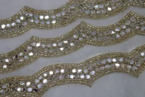 Light Golden Embellished Mirror and Beads Work Embroidered Border