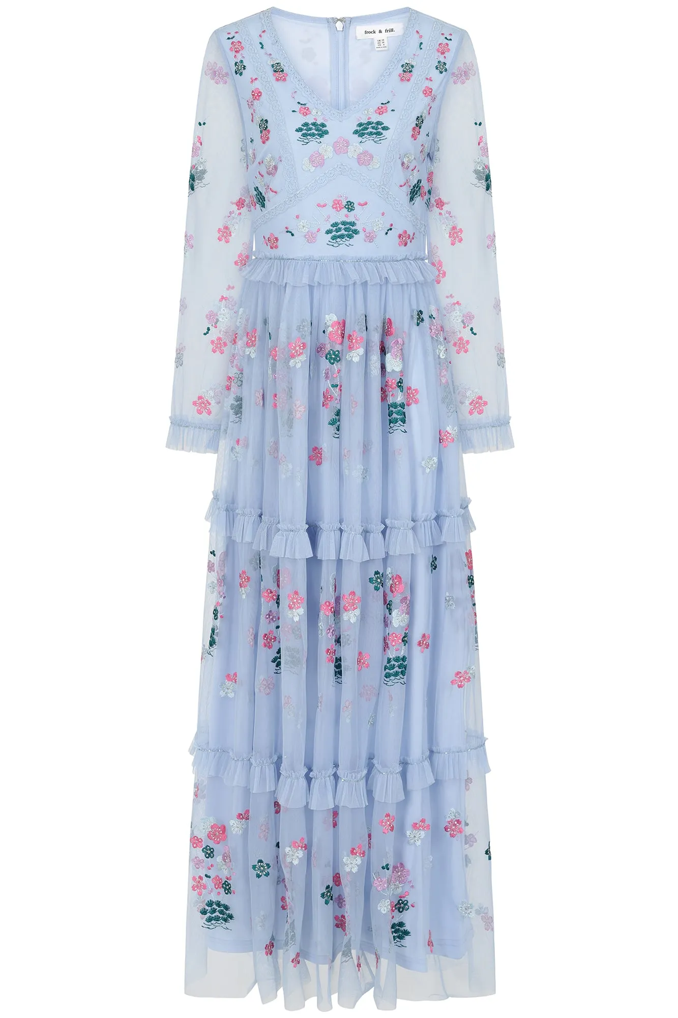 Linnea Light Blue Floral Embroidered Maxi Dress