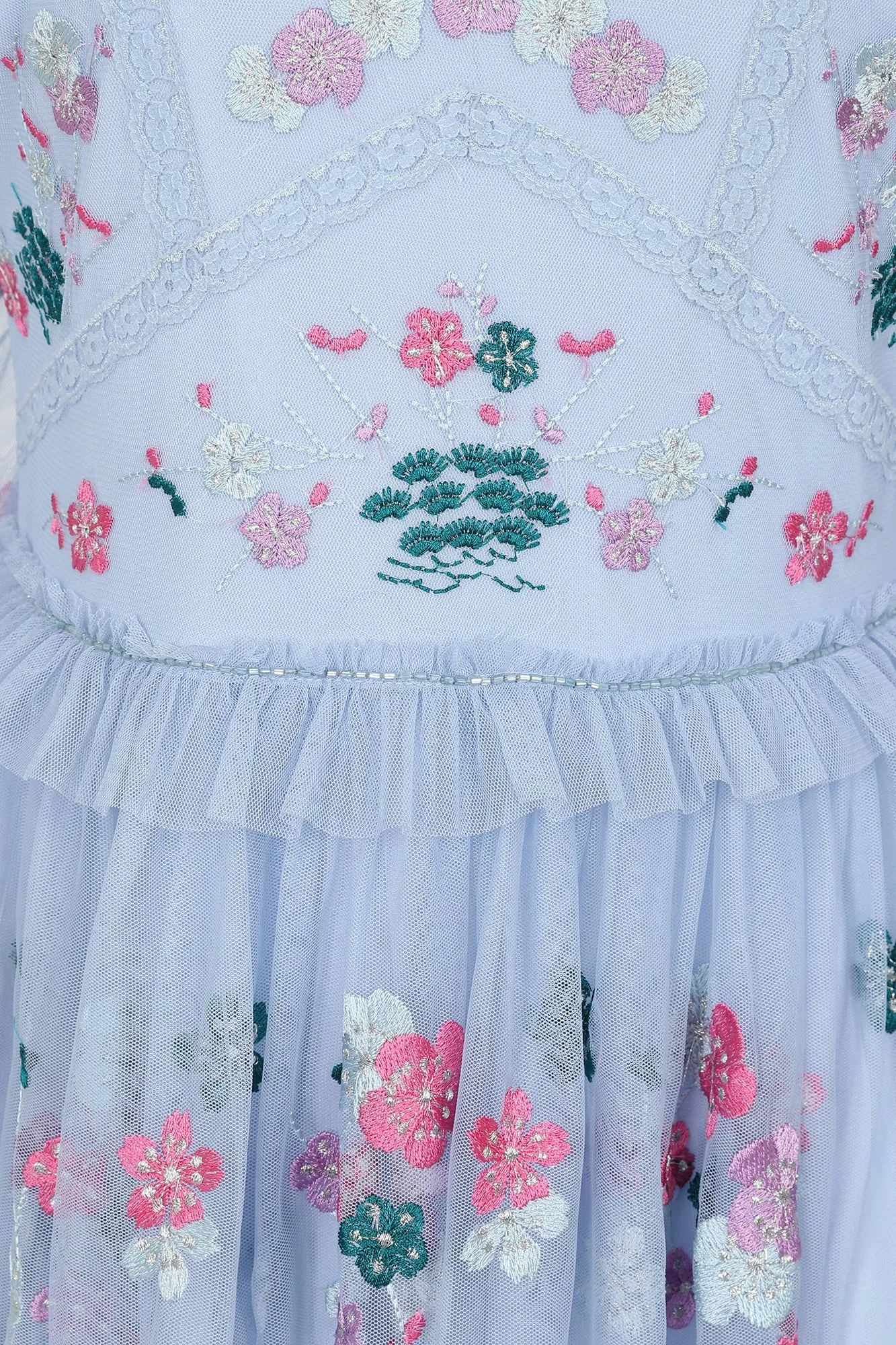 Linnea Light Blue Floral Embroidered Maxi Dress