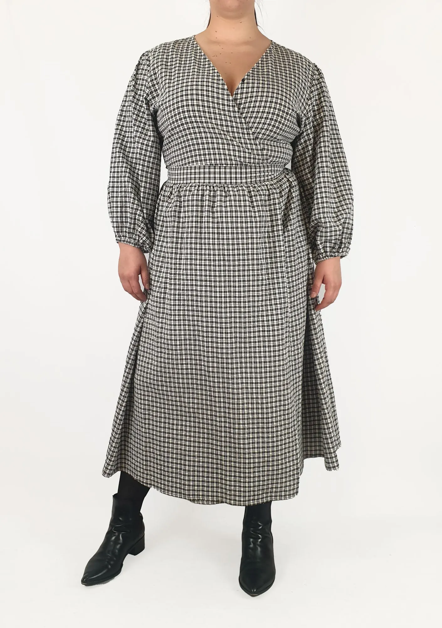 Little Party Dress black and white plaid wrap dress size 16