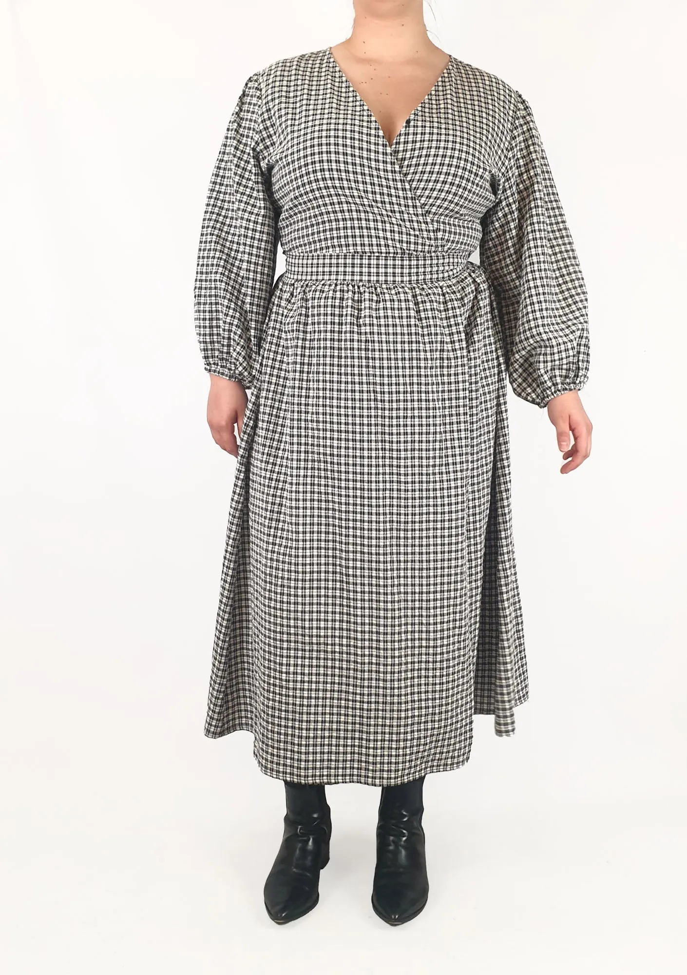 Little Party Dress black and white plaid wrap dress size 16