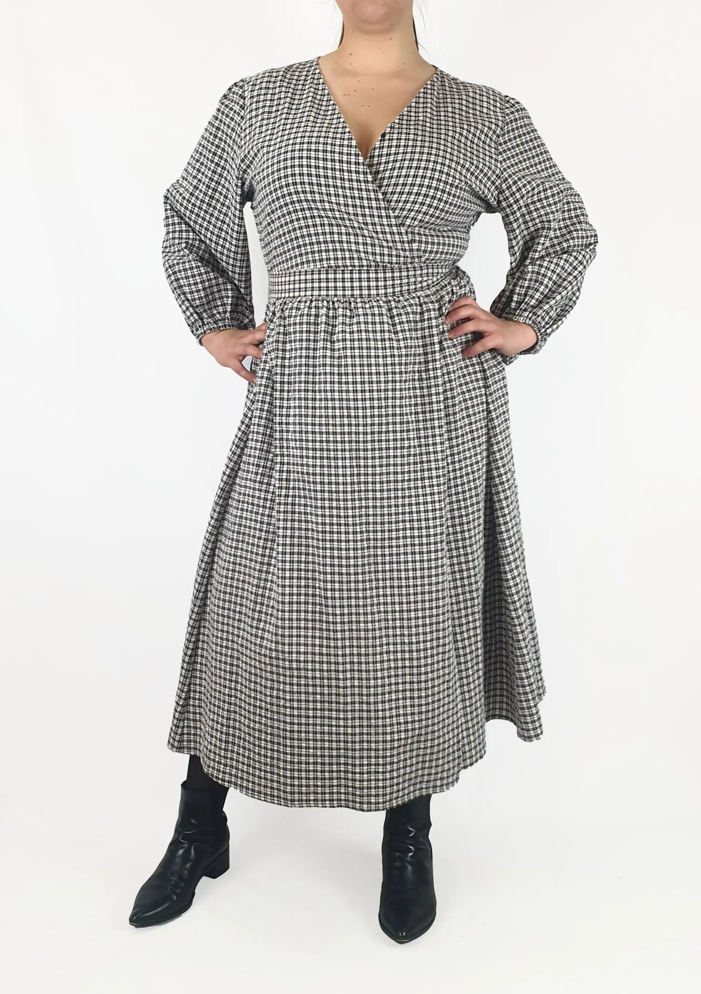 Little Party Dress black and white plaid wrap dress size 16