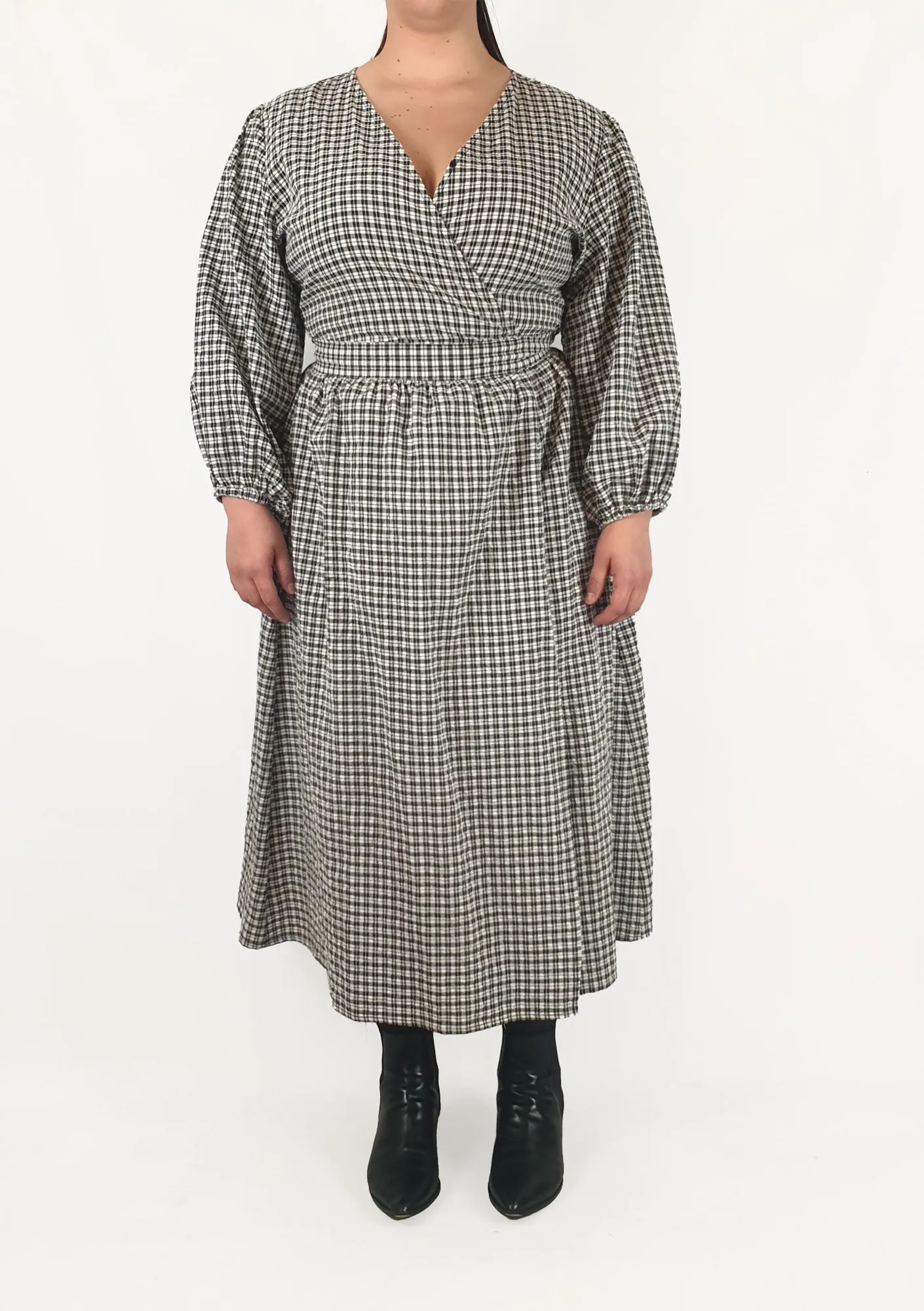Little Party Dress black and white plaid wrap dress size 16