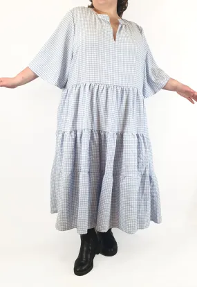 Little Party Dress blue and white check print maxi dress size 26