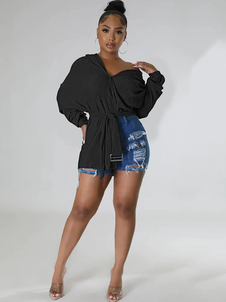 Long Sleeve Ribbed Mini Shirt Dresses