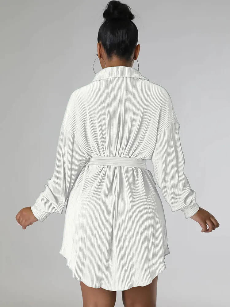 Long Sleeve Ribbed Mini Shirt Dresses