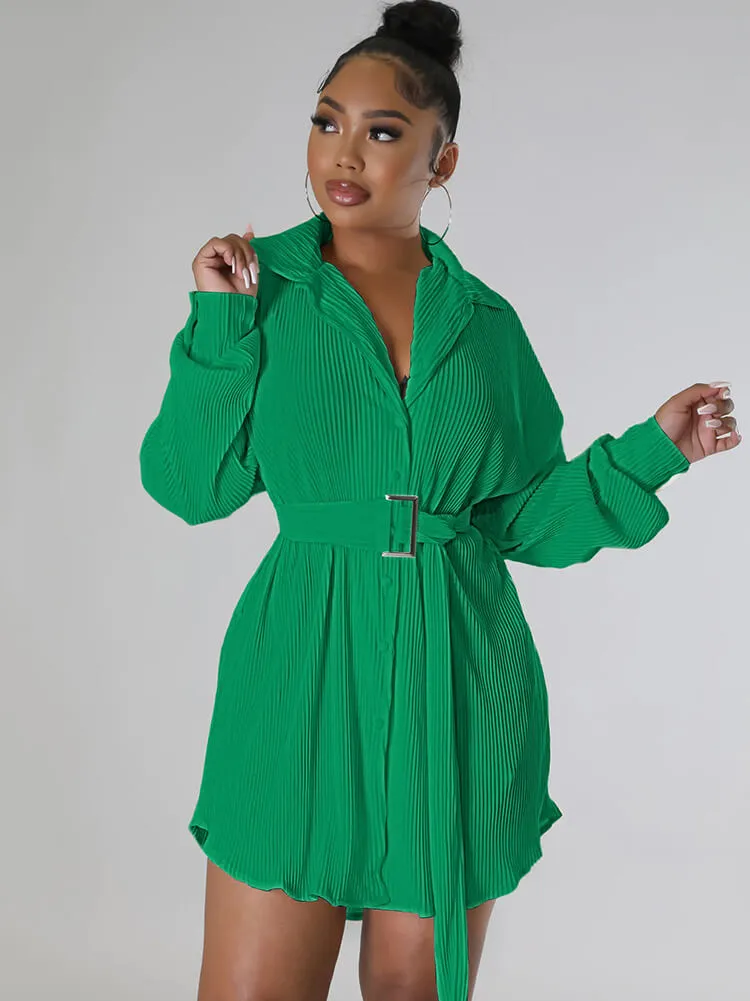 Long Sleeve Ribbed Mini Shirt Dresses