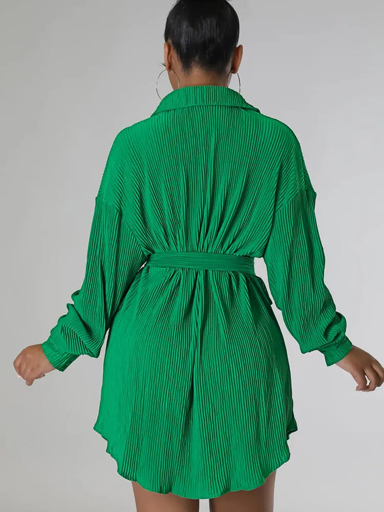 Long Sleeve Ribbed Mini Shirt Dresses