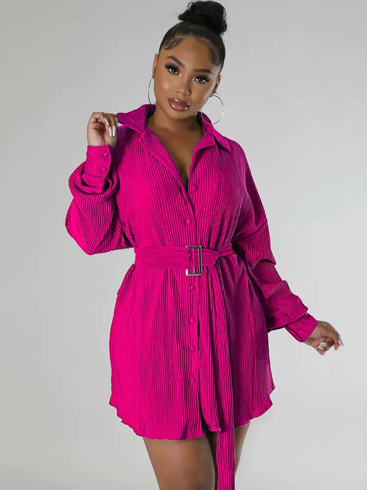 Long Sleeve Ribbed Mini Shirt Dresses