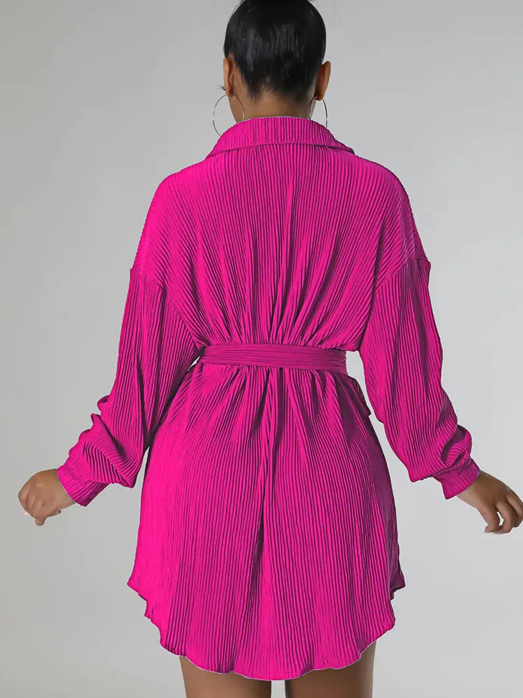 Long Sleeve Ribbed Mini Shirt Dresses
