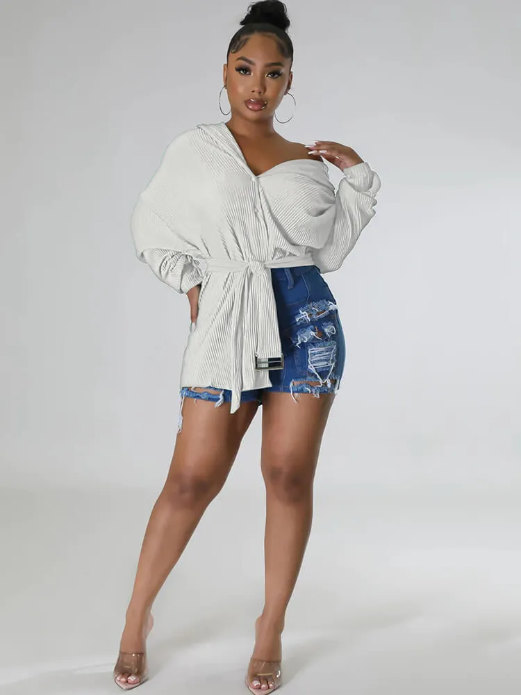 Long Sleeve Ribbed Mini Shirt Dresses