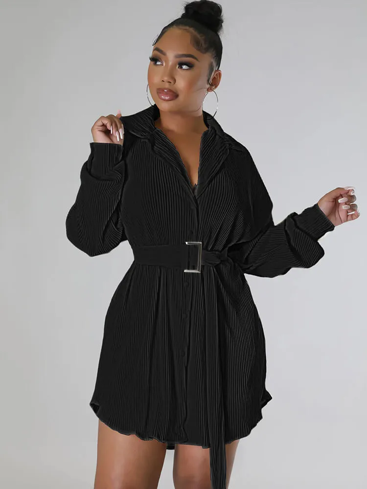 Long Sleeve Ribbed Mini Shirt Dresses