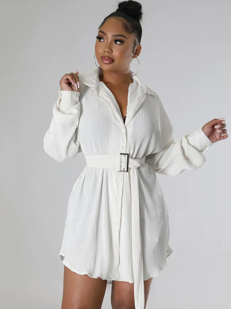 Long Sleeve Ribbed Mini Shirt Dresses