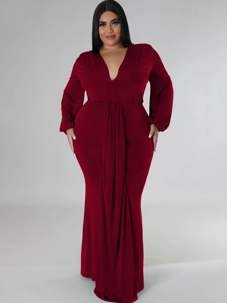 Long Sleeve V Neck Bodycon Maxi Dresses