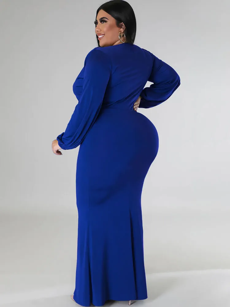 Long Sleeve V Neck Bodycon Maxi Dresses