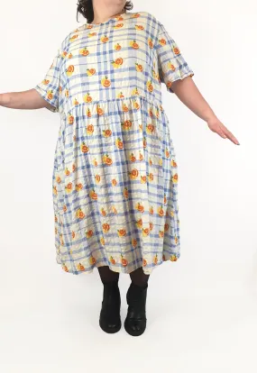 Lucy & Yak blue and white check print with oranges size UK 26
