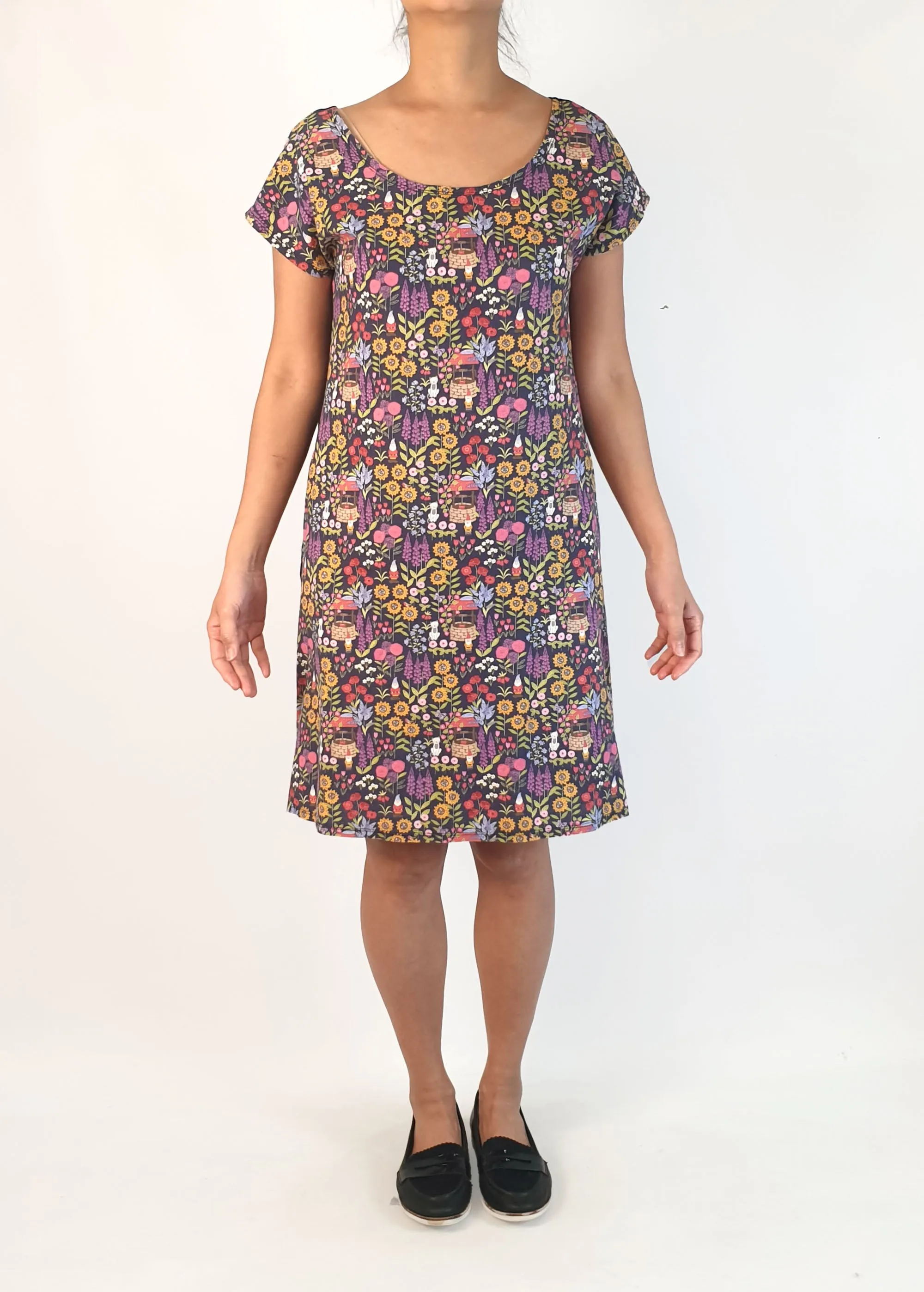 Made590 colourful gnome print cap sleeve dress size M (small fit, best fits size 10)