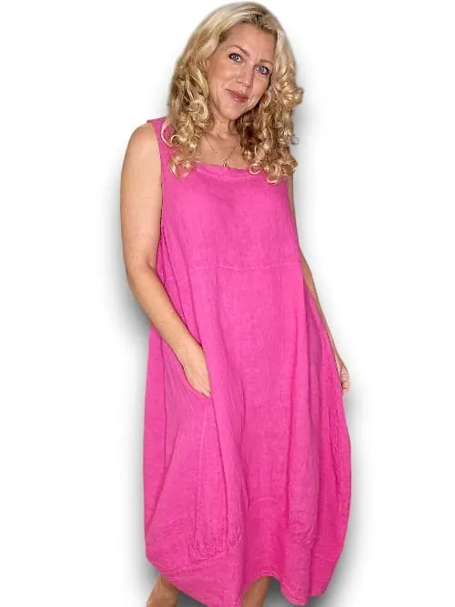MAXI TANK DRESS LINEN  HOT PINK
