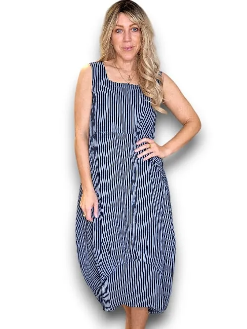 MAXI TANK DRESS LINEN STRIPE DARK JADE