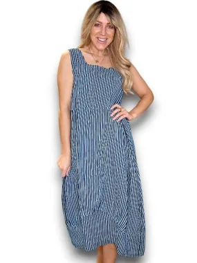 MAXI TANK DRESS LINEN STRIPE DARK JADE