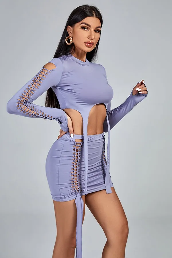 MB FASHION Cutout Lace-Up Long-Sleeve Ruched Mini Dress 9437AT