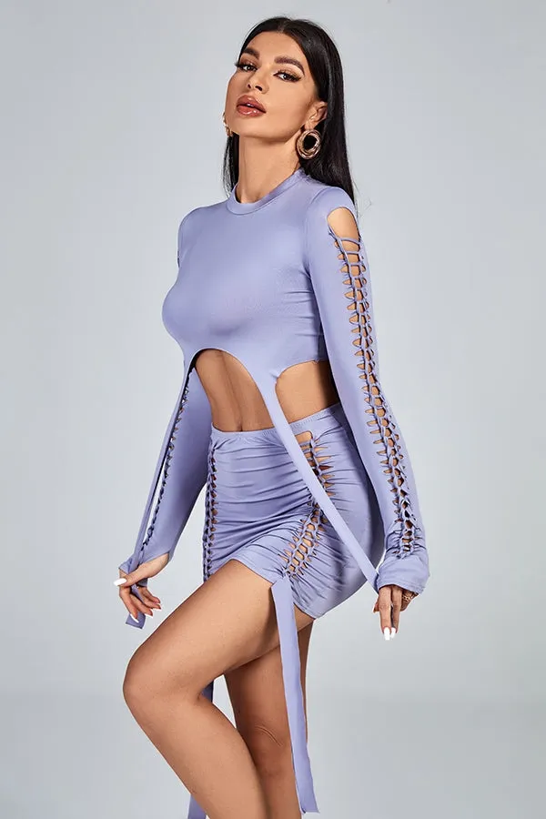 MB FASHION Cutout Lace-Up Long-Sleeve Ruched Mini Dress 9437AT