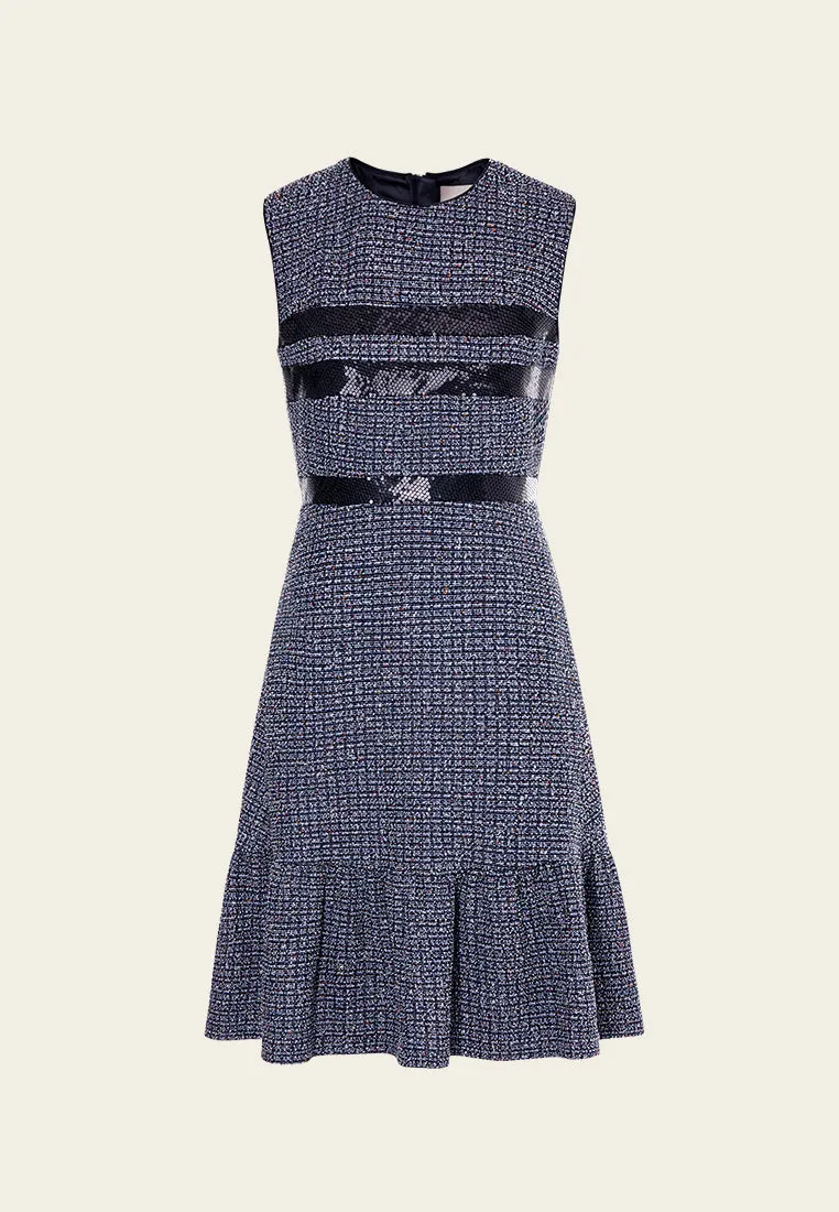Midnight Blue Sleeveless Tweed Dress