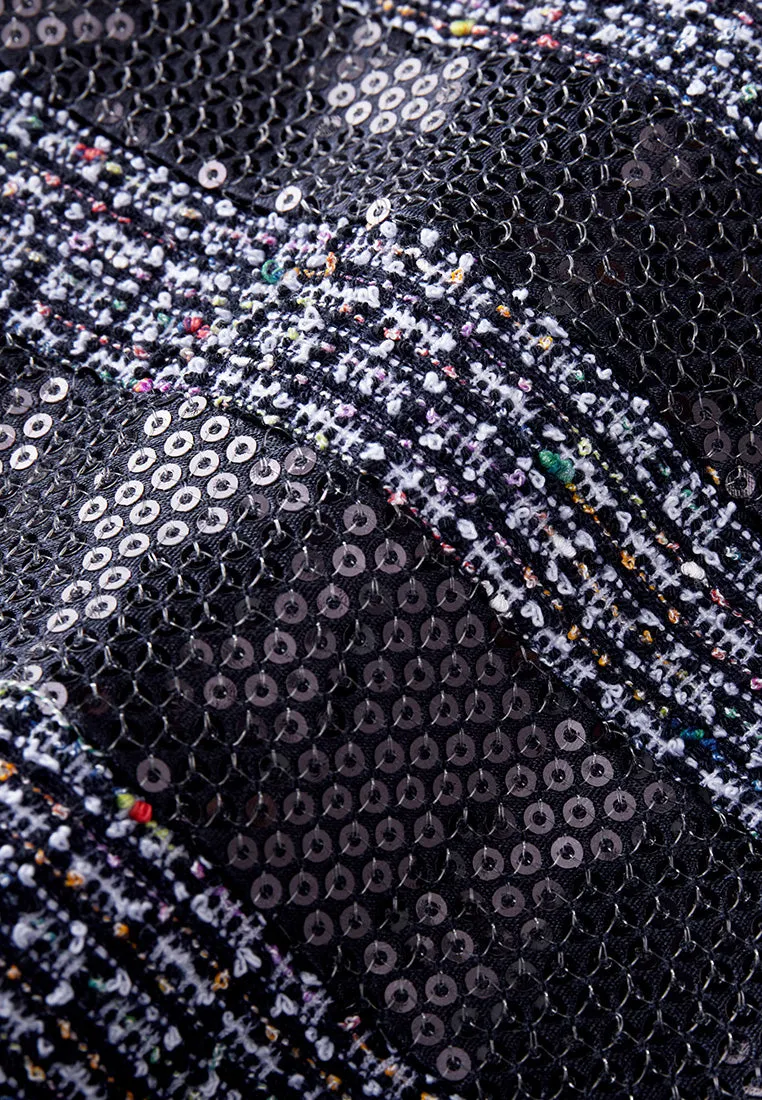 Midnight Blue Sleeveless Tweed Dress