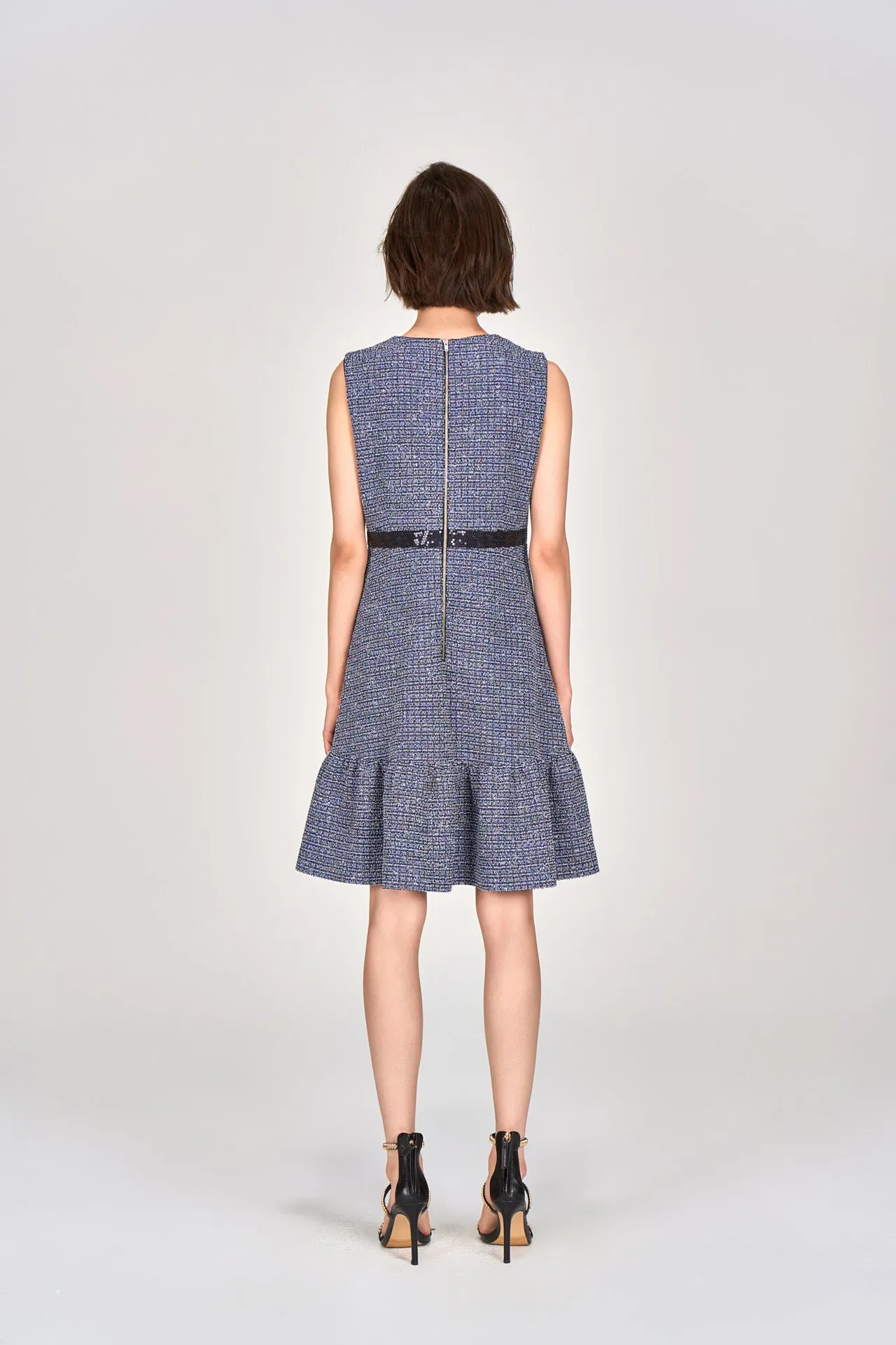 Midnight Blue Sleeveless Tweed Dress