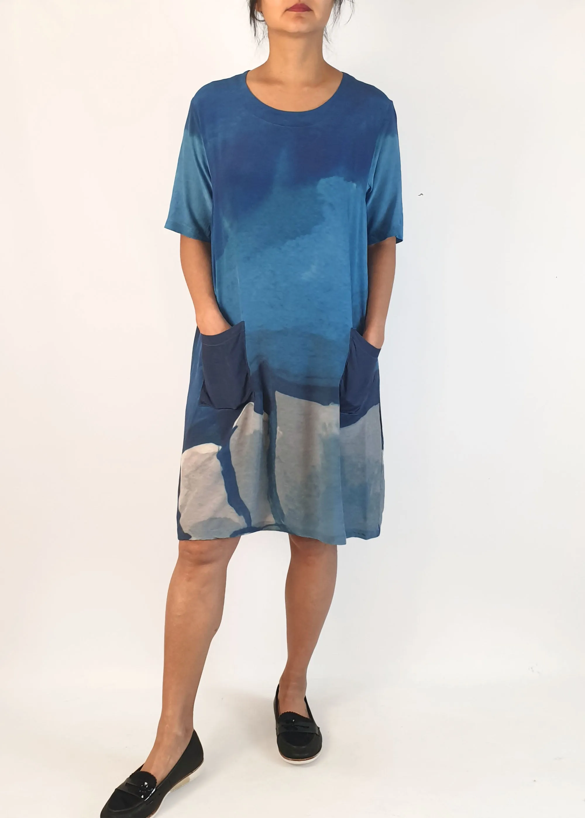 Nancybird 100% silk blue print dress size S