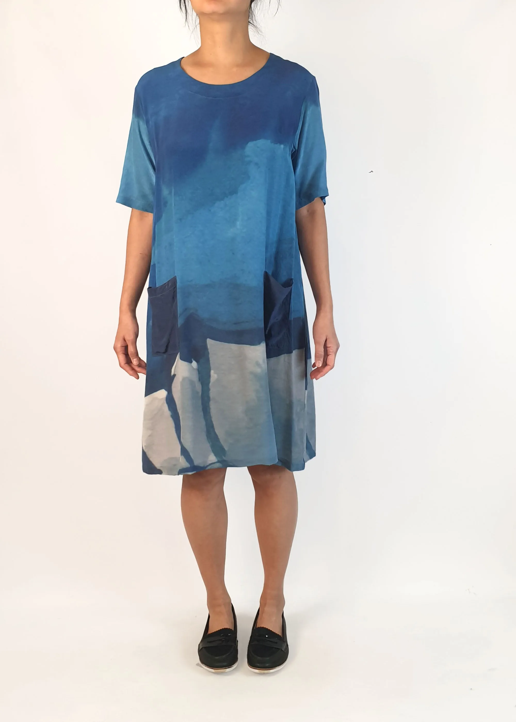 Nancybird 100% silk blue print dress size S