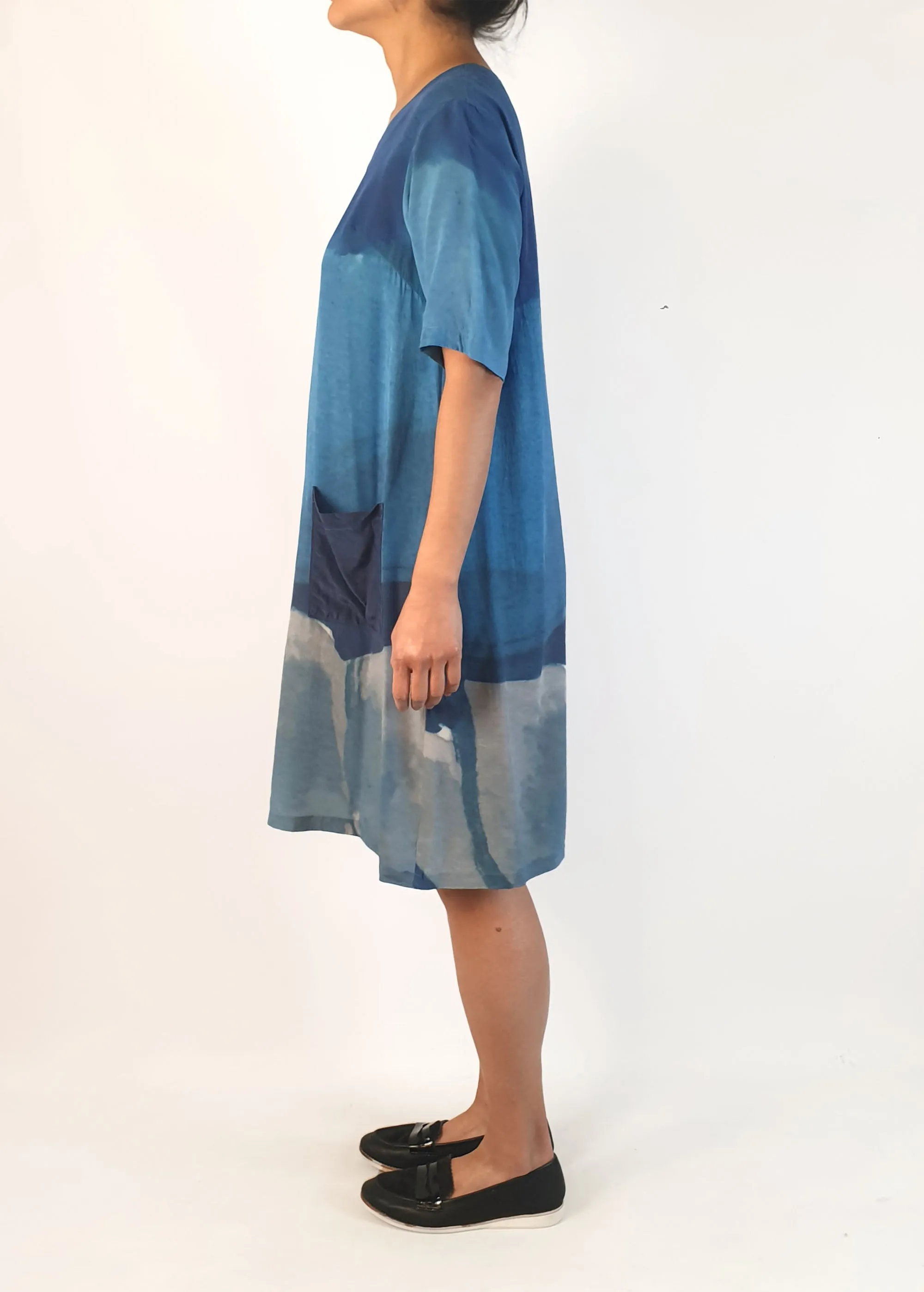 Nancybird 100% silk blue print dress size S