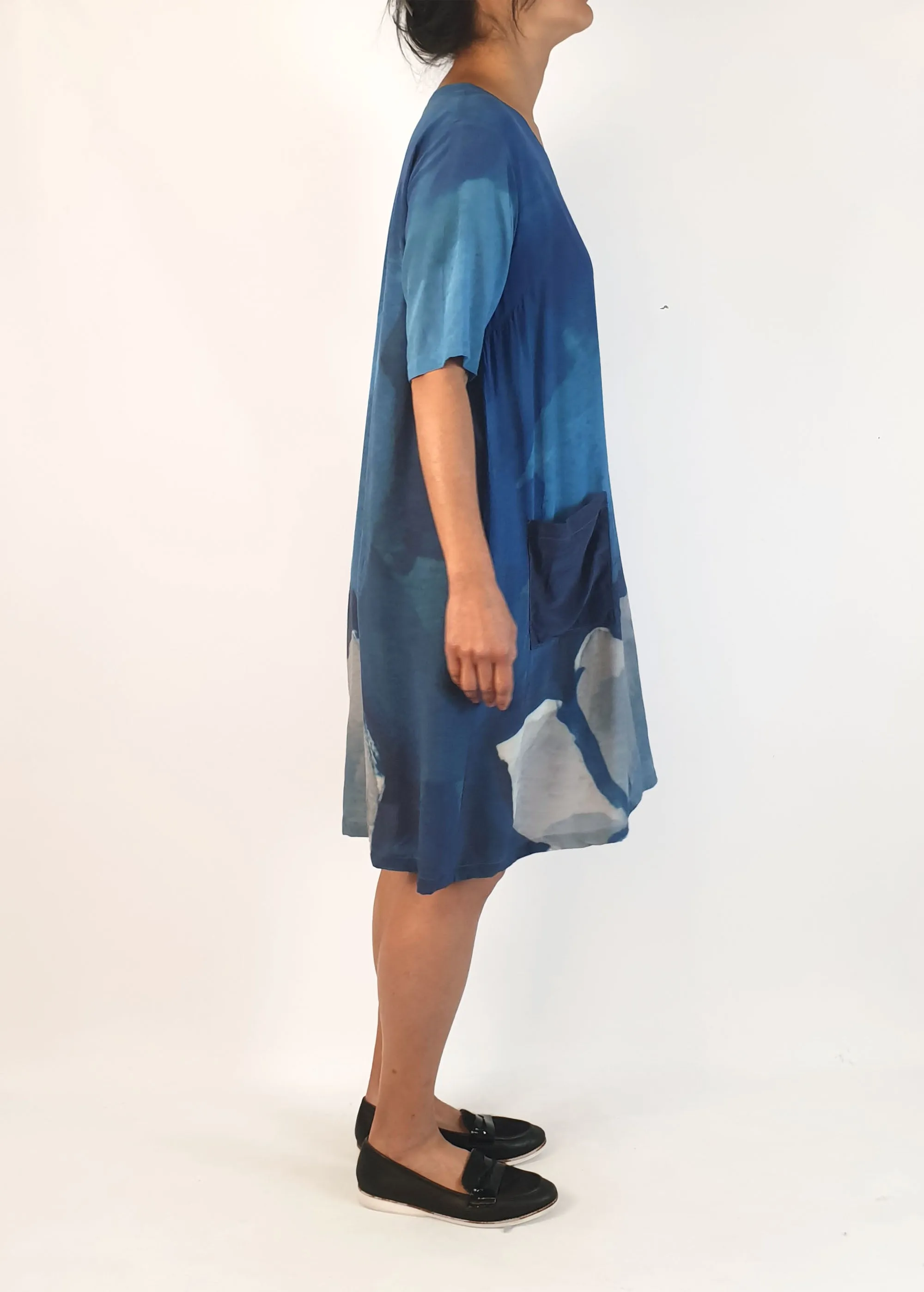 Nancybird 100% silk blue print dress size S
