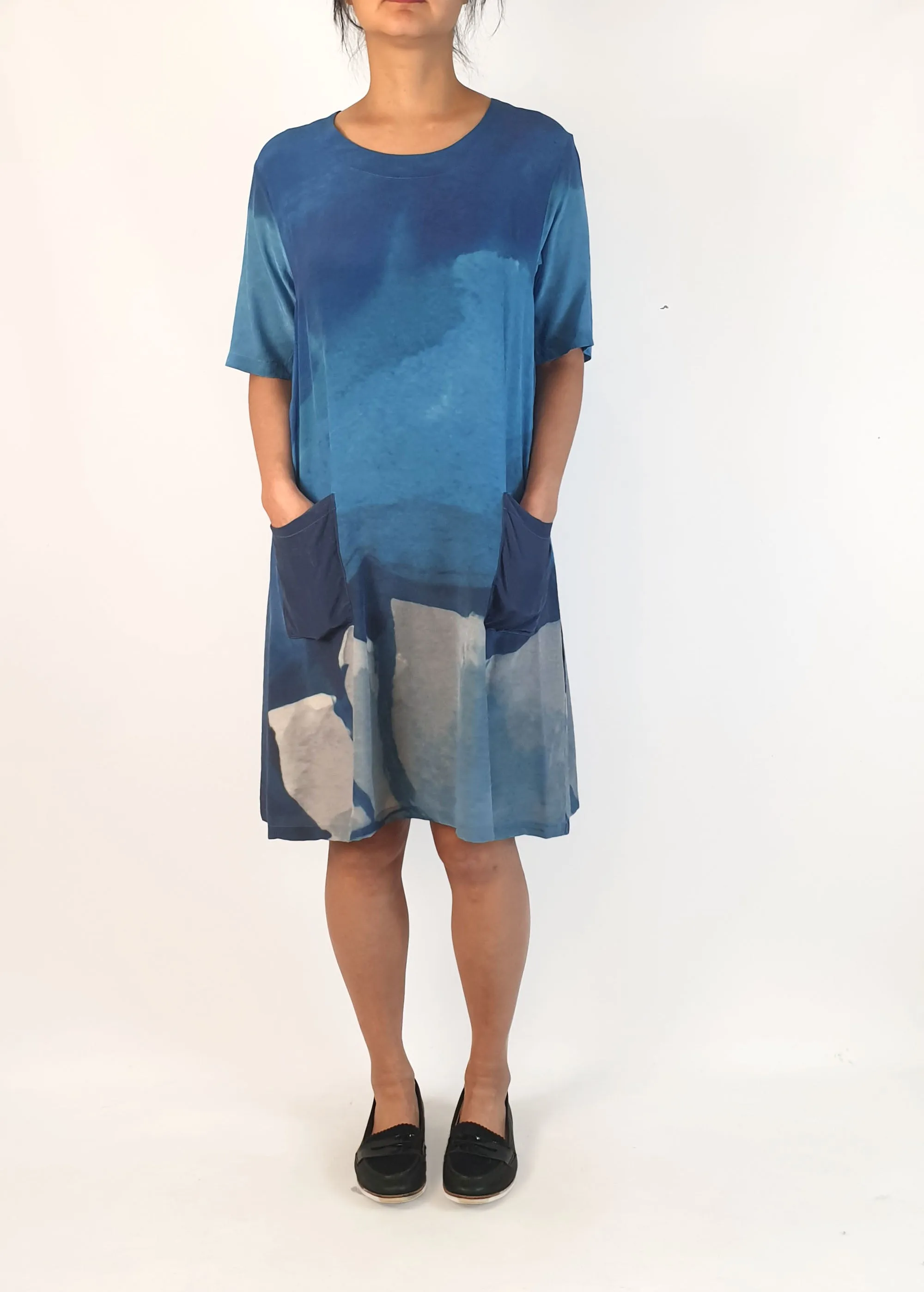 Nancybird 100% silk blue print dress size S