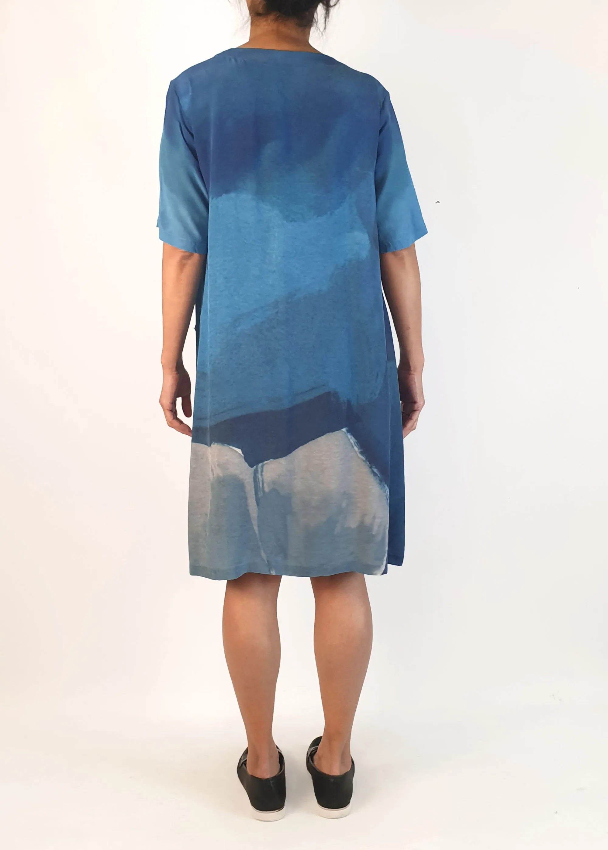 Nancybird 100% silk blue print dress size S