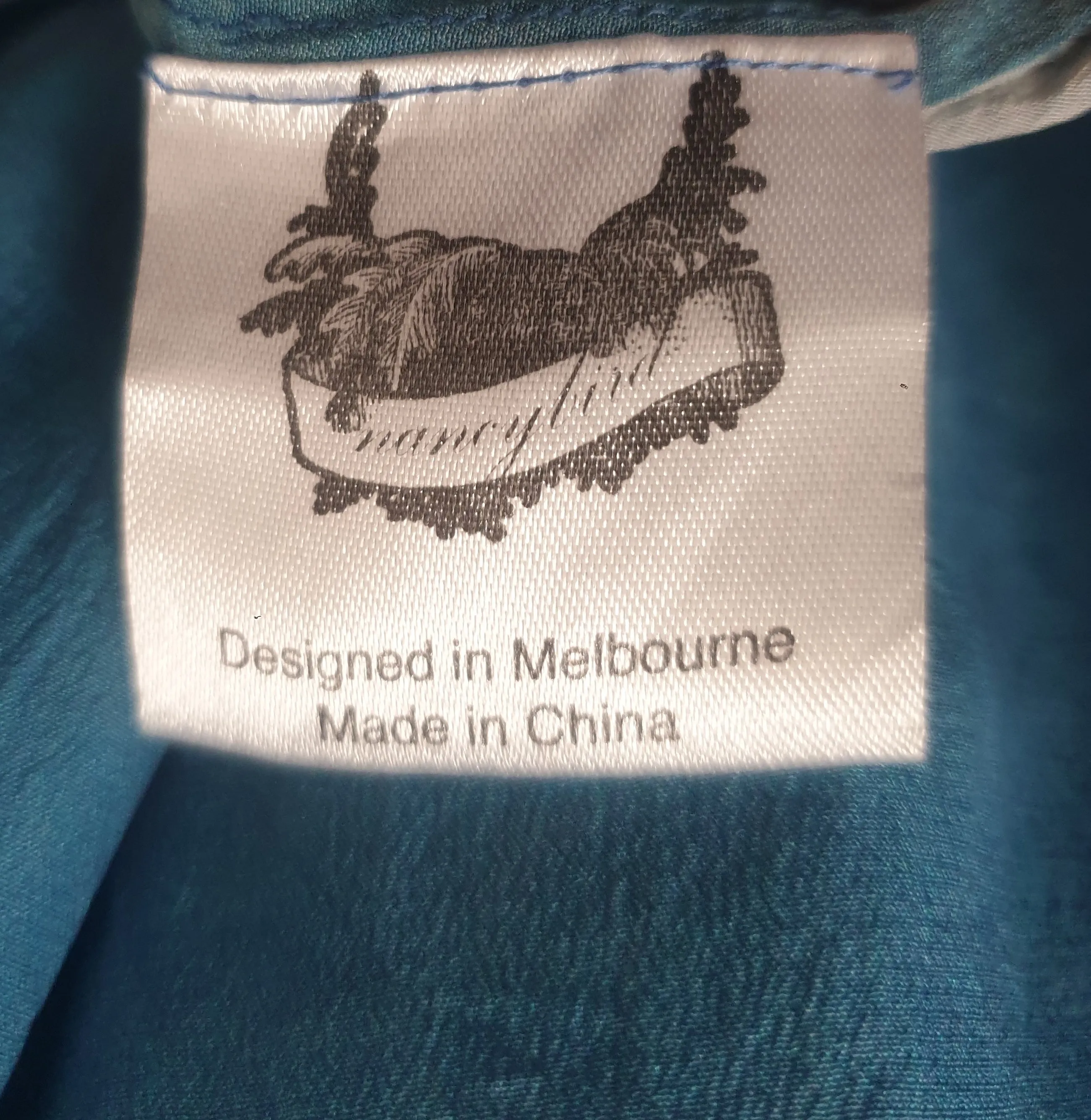 Nancybird 100% silk blue print dress size S