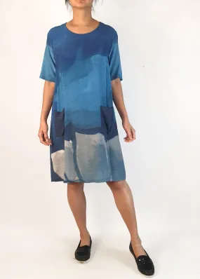 Nancybird 100% silk blue print dress size S