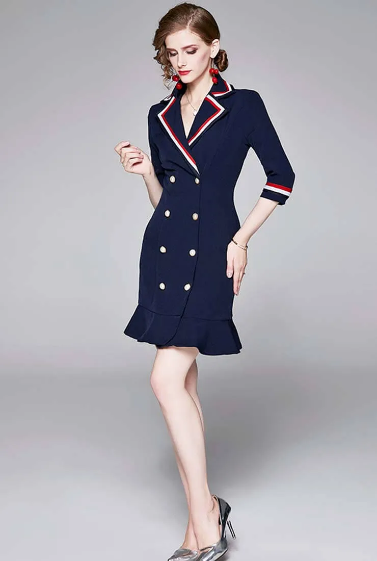 Navy Blue Fishtail Mini Shirt Dress