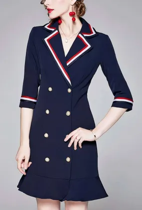 Navy Blue Fishtail Mini Shirt Dress