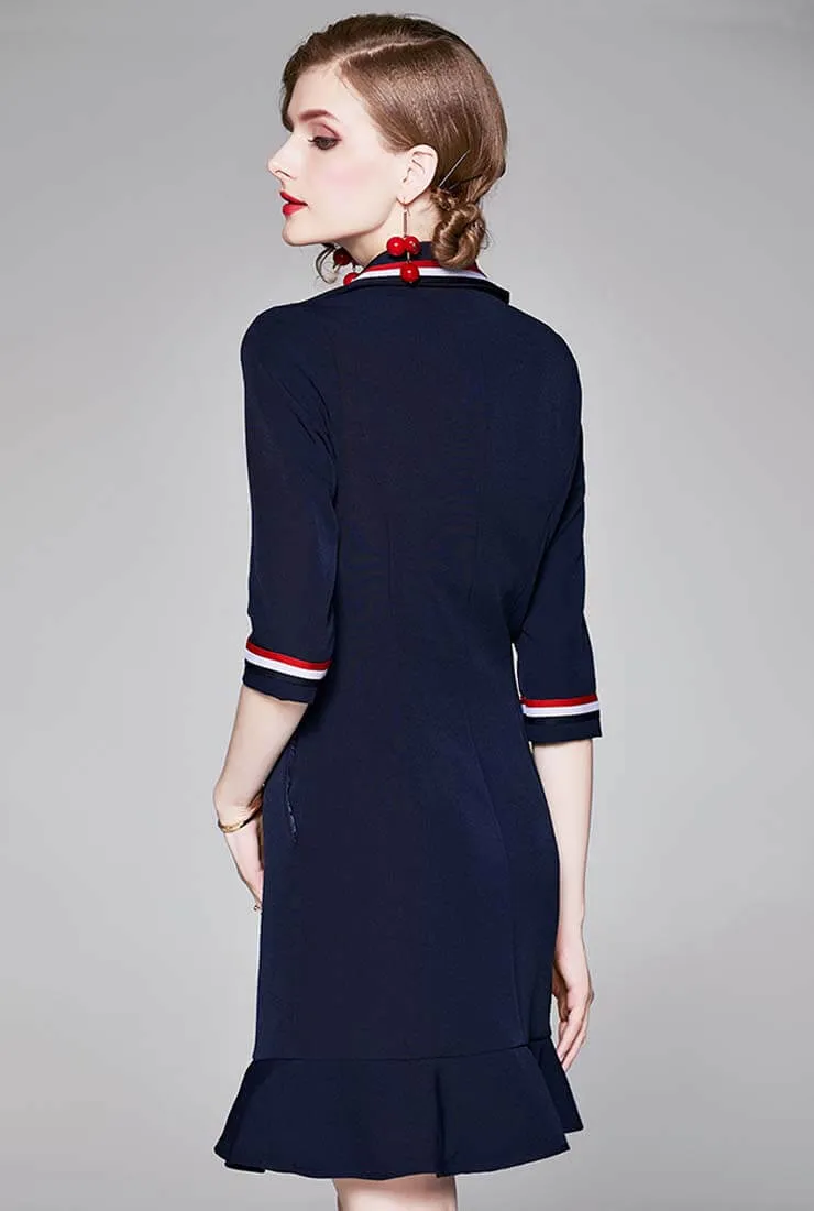 Navy Blue Fishtail Mini Shirt Dress