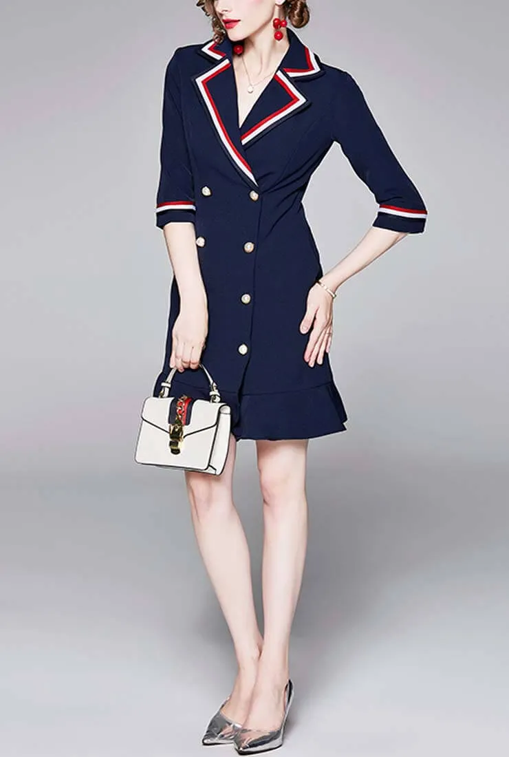Navy Blue Fishtail Mini Shirt Dress