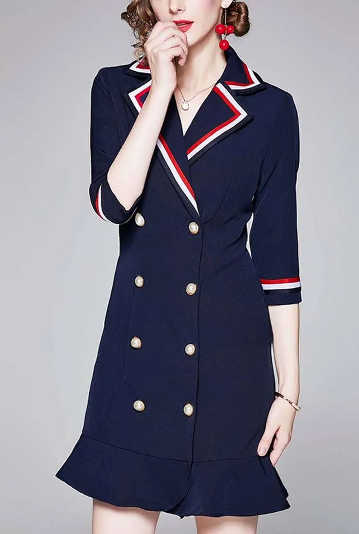 Navy Blue Fishtail Mini Shirt Dress