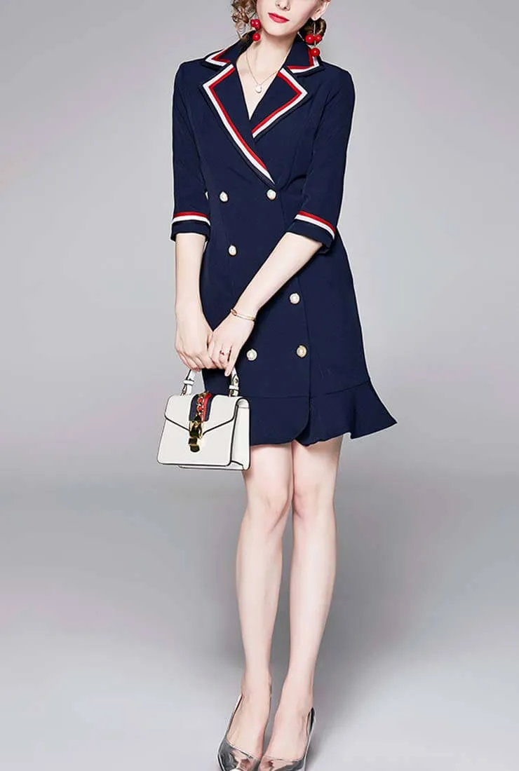 Navy Blue Fishtail Mini Shirt Dress