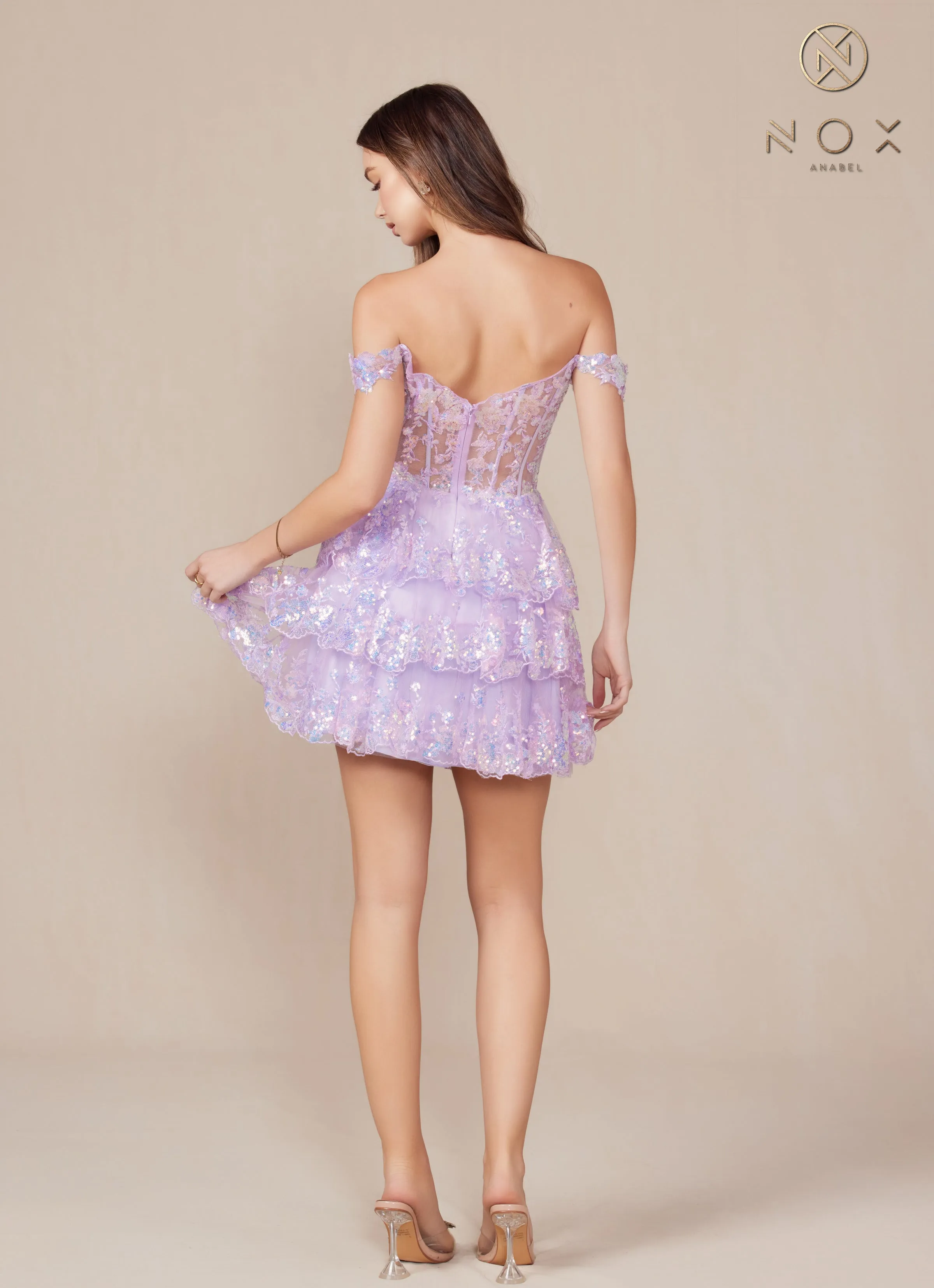 Nox Anabel K856 Off the Shoulder Rulffle Tiered Short Dress