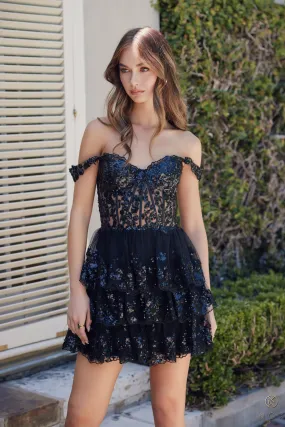 Nox Anabel K856 Off the Shoulder Rulffle Tiered Short Dress