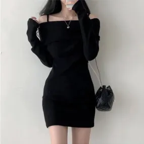 Off Shoulder Suspender Knit Dress Women Korean Sexy Slim Mini
