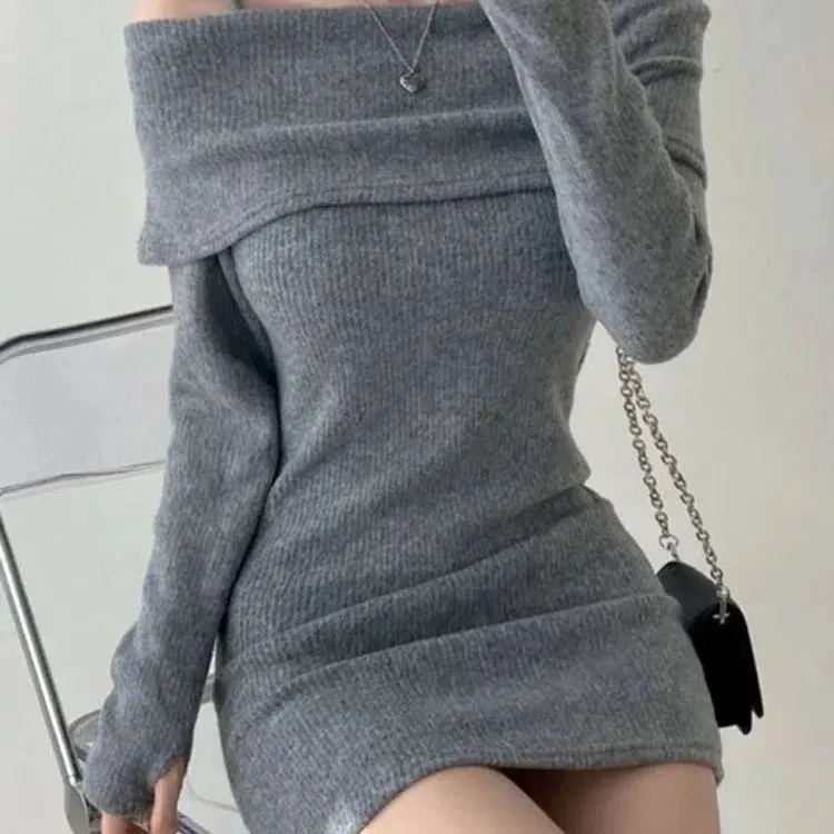 Off Shoulder Suspender Knit Dress Women Korean Sexy Slim Mini