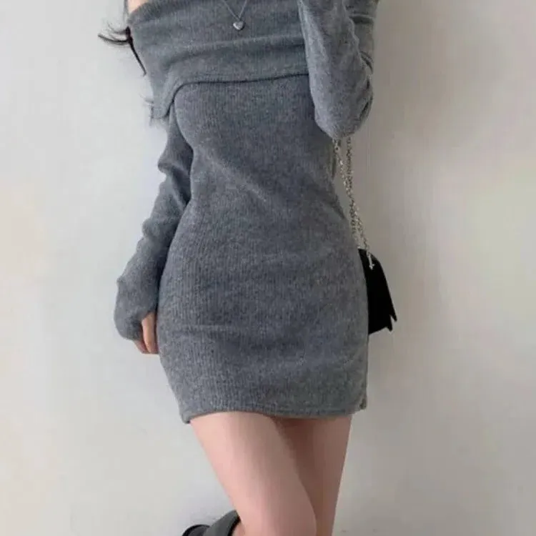 Off Shoulder Suspender Knit Dress Women Korean Sexy Slim Mini